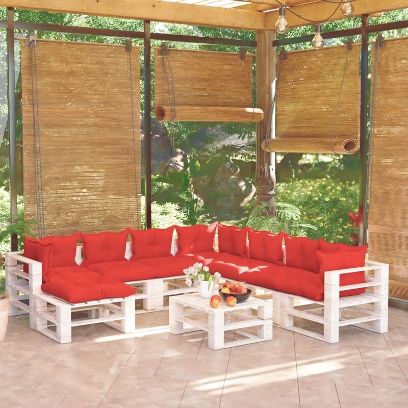 

Juego de muebles de jardín de palets 9 pzas cojines madera pino