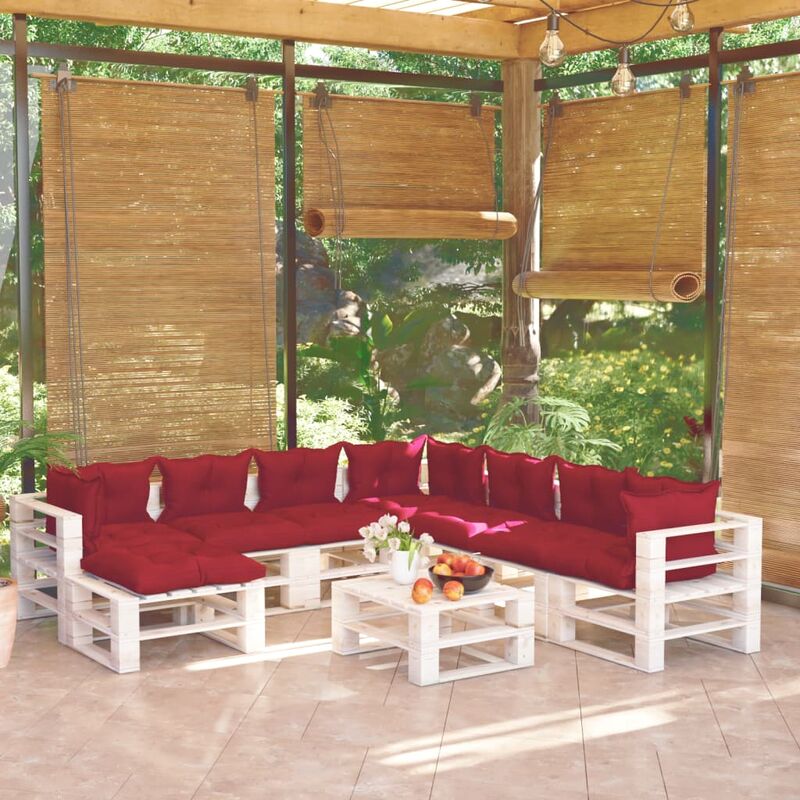 

Juego de muebles de jardín de palets 9 pzas cojines madera pino
