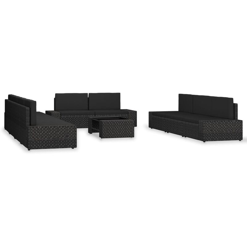 

Juego de muebles de jardín 10 piezas ratán sintético negro - Negro