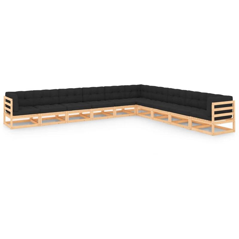 

Juego de muebles de jardín 10 pzas y cojines madera pino maciza - Marrón