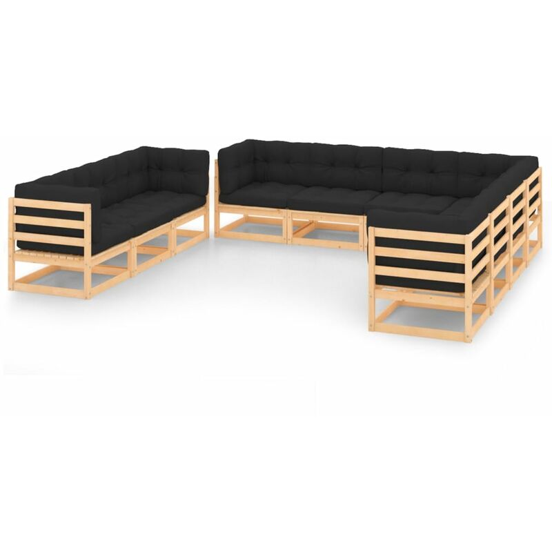 

Juego de muebles de jardín 10 pzas y cojines madera pino maciza - Marrón