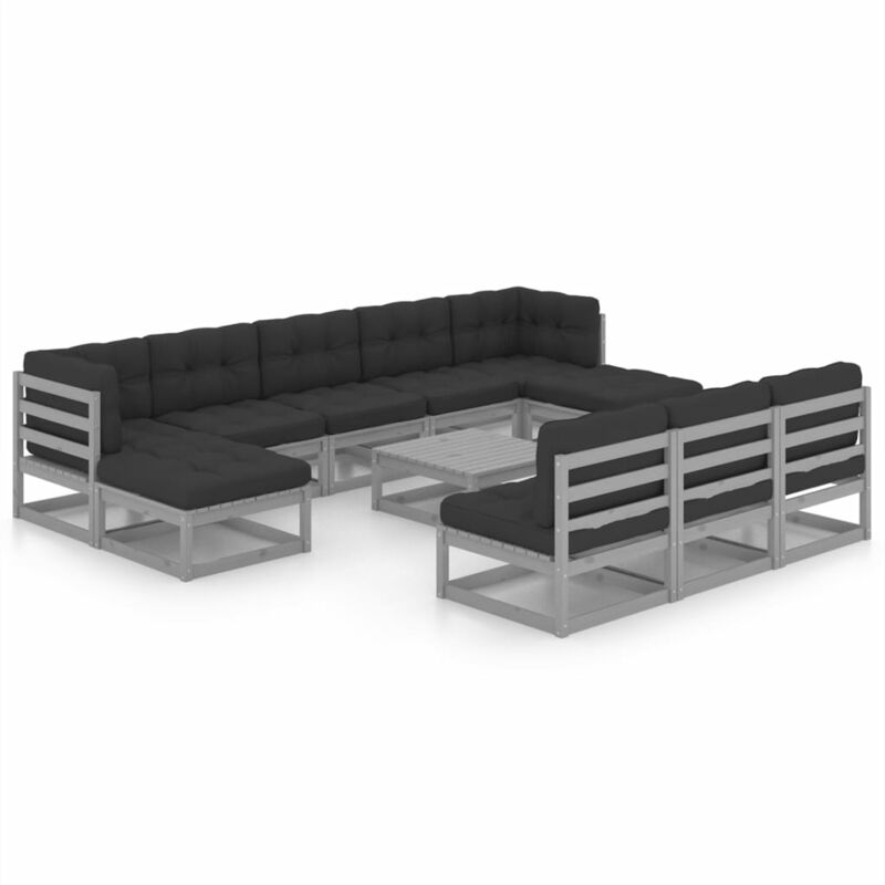

Juego de muebles de jardín 11 pzas y cojines gris madera pino - Gris