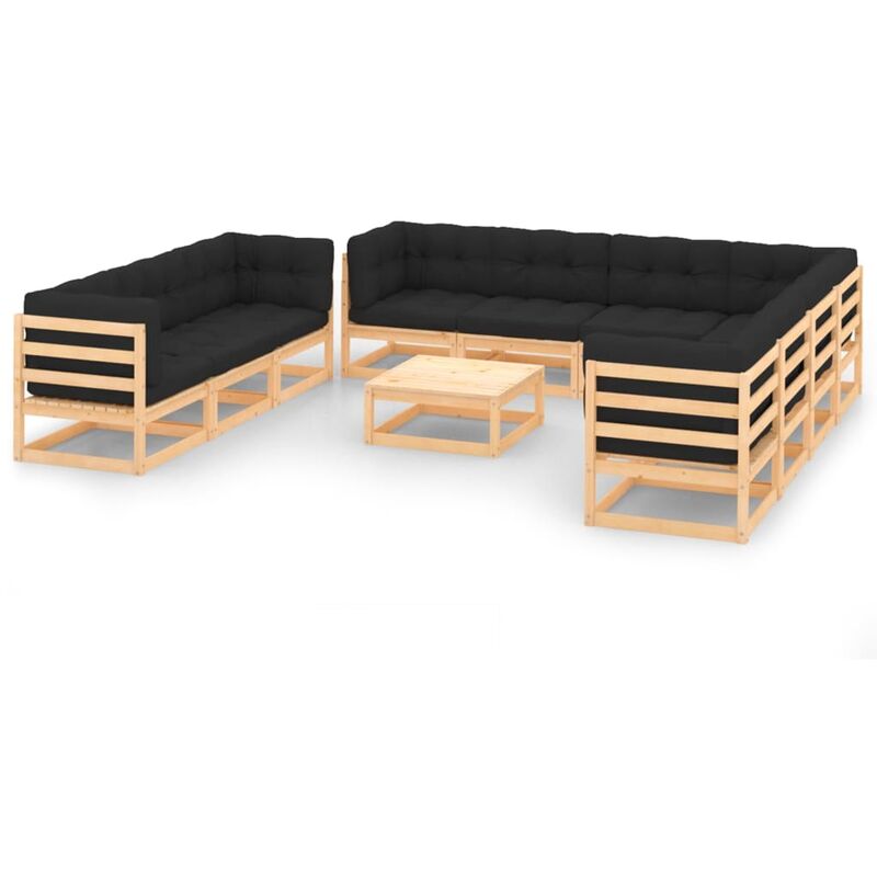 

Juego de muebles de jardín 11 pzas y cojines madera pino maciza - Marrón