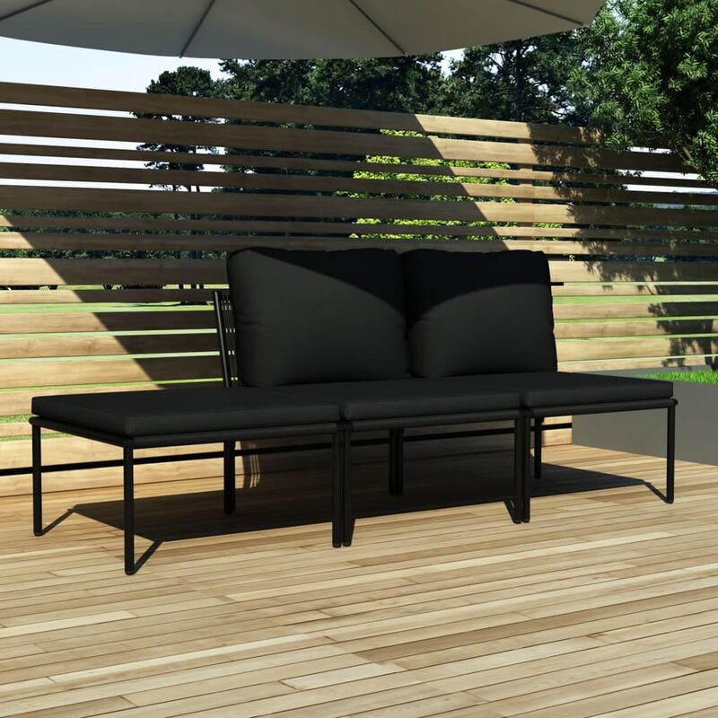

Juego de muebles de jardín 3 piezas con cojines PVC negro - Negro