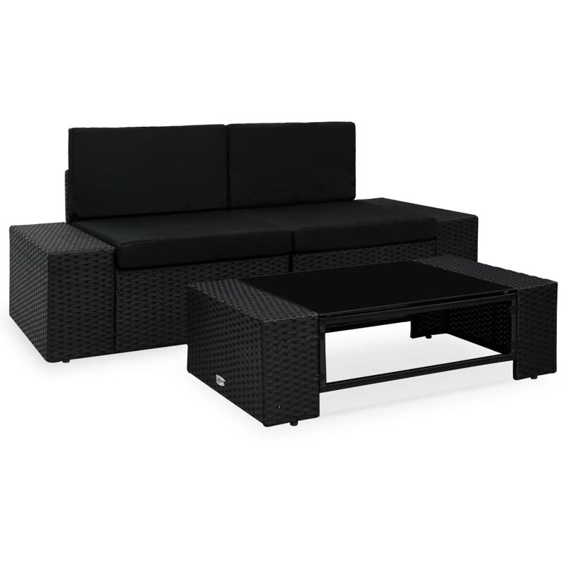 

Juego de muebles de jardín 3 piezas ratán sintético negro - Negro