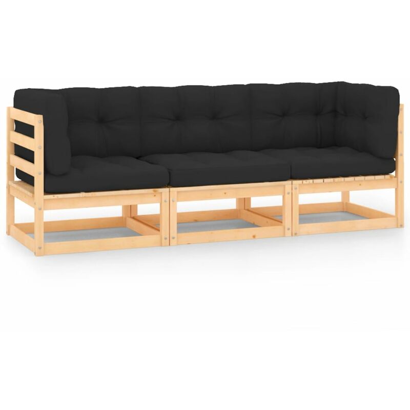 

Juego de muebles de jardín 3 pzas y cojines madera pino maciza - Marrón