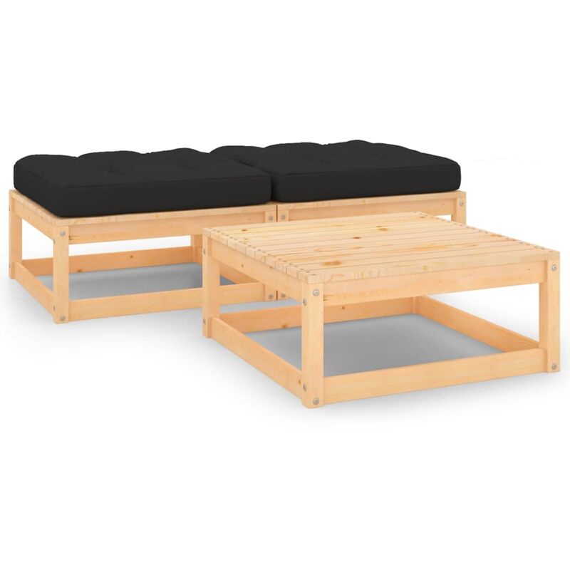

Juego de muebles de jardín 3 pzas y cojines madera pino maciza - Marrón