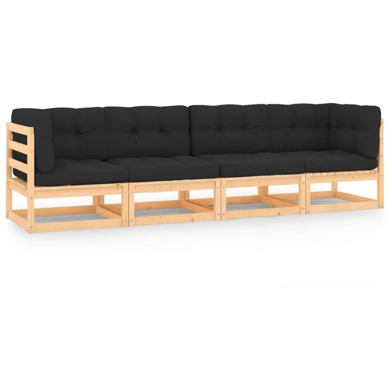 

Juego de muebles de jardín 4 pzas y cojines madera pino maciza - Marrón