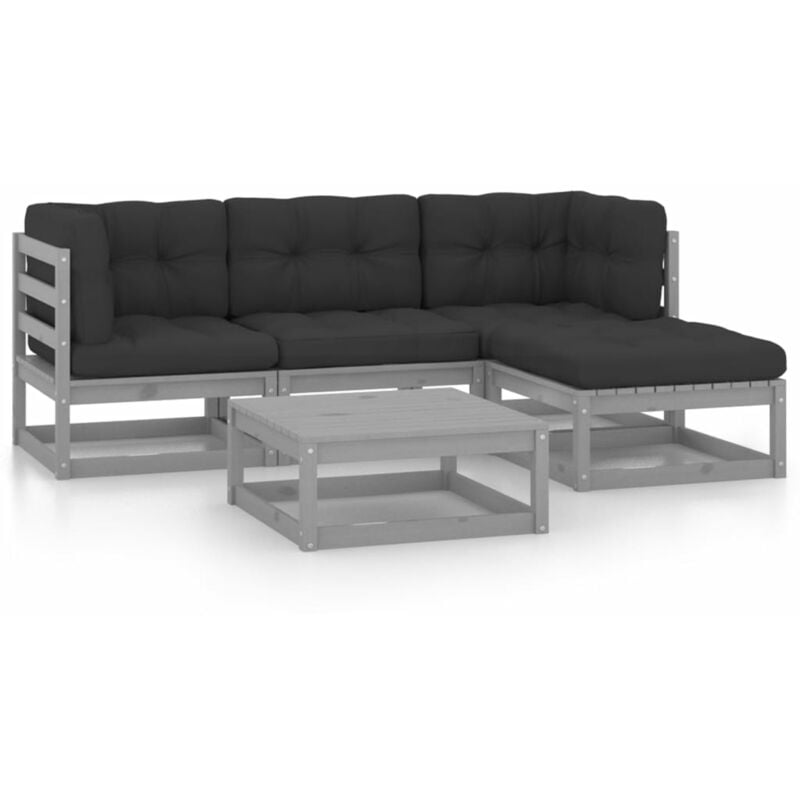 

Juego de muebles de jardín 5 pzas y cojines madera pino maciza - Gris