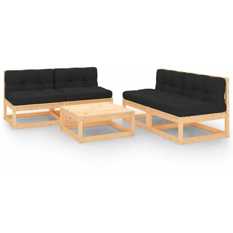

Juego de muebles de jardín 5 pzas y cojines madera pino maciza - Marrón