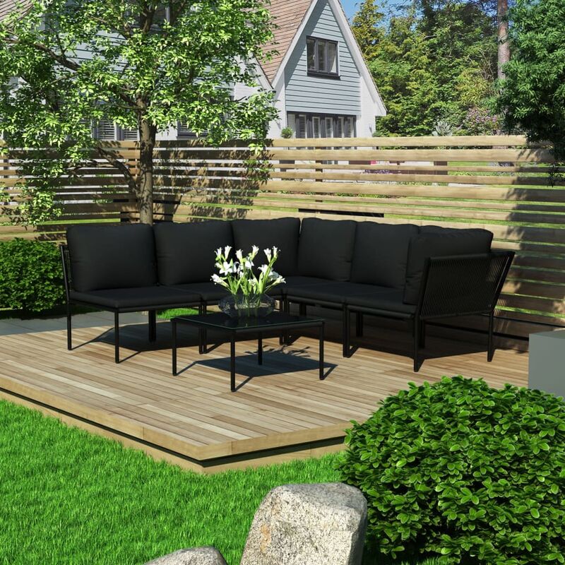 

Juego de muebles de jardín 6 piezas con cojines PVC negro - Negro