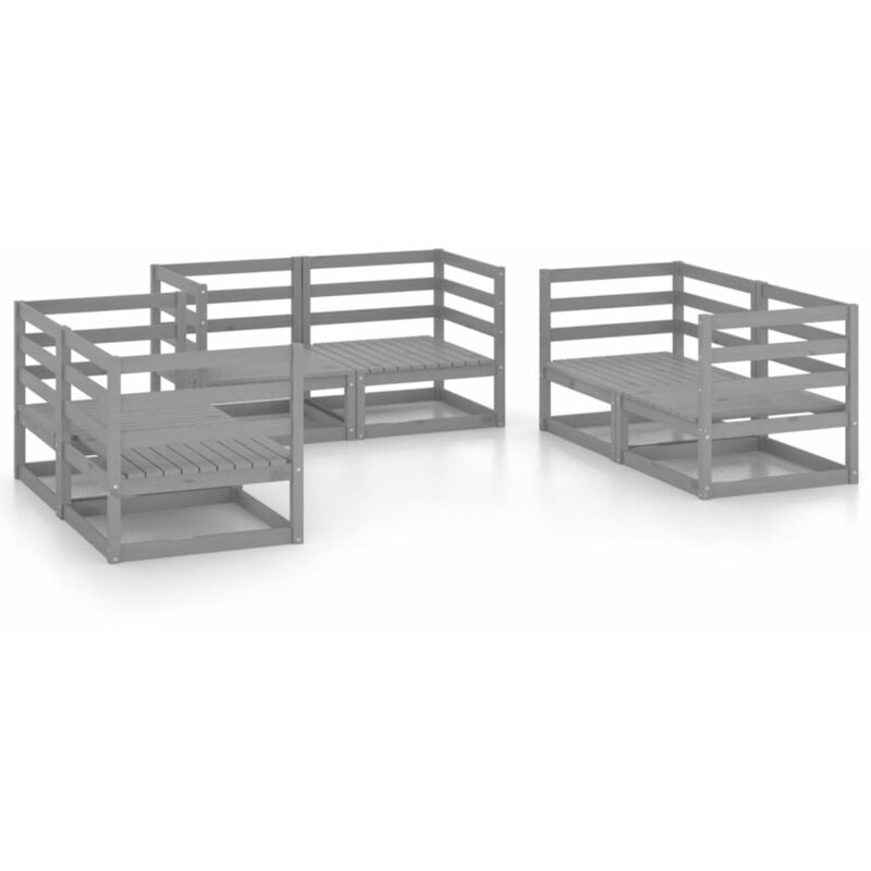 

Juego de muebles de jardín 6 piezas gris madera maciza de pino - Gris