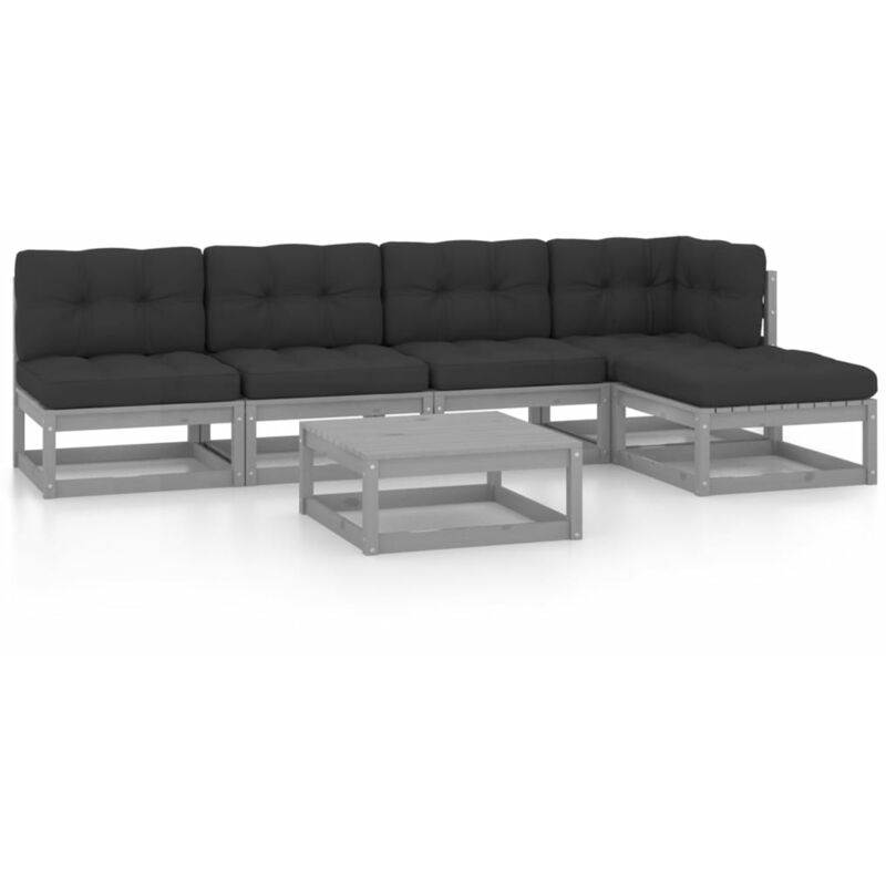 

Juego de muebles de jardín 6 pzas y cojines madera pino maciza - Gris