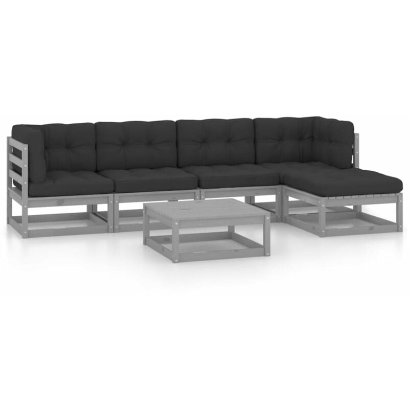 

Juego de muebles de jardín 6 pzas y cojines madera pino maciza - Gris