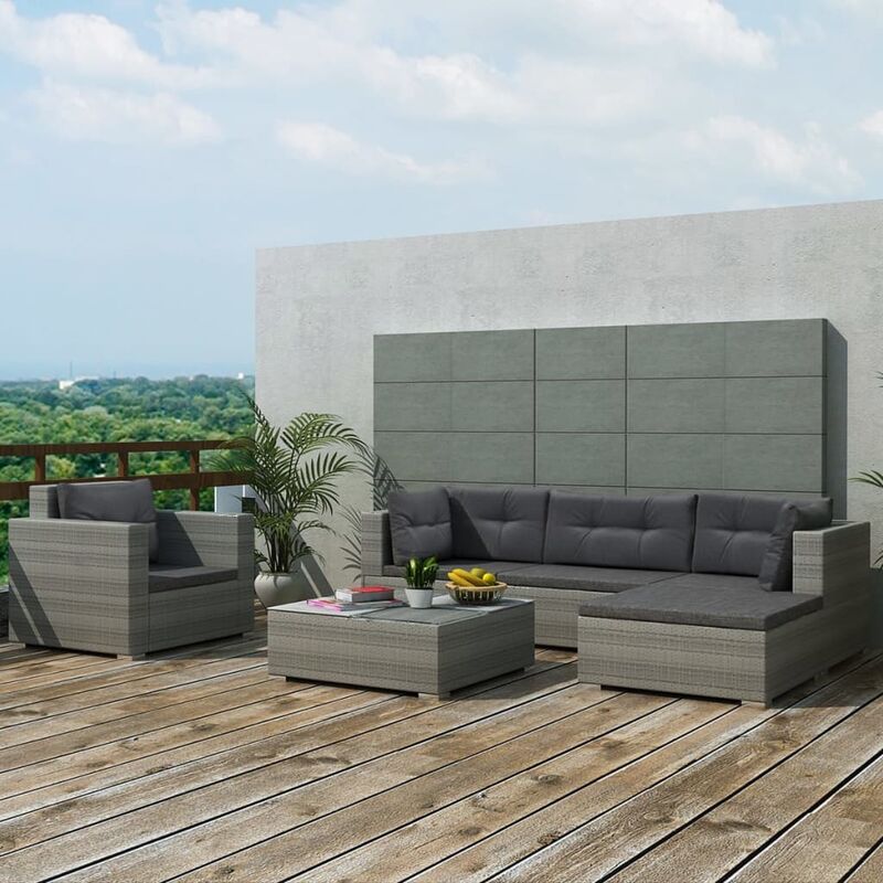 

Juego de muebles de jardín 6 pzs y cojines ratán sintético gris - Gris