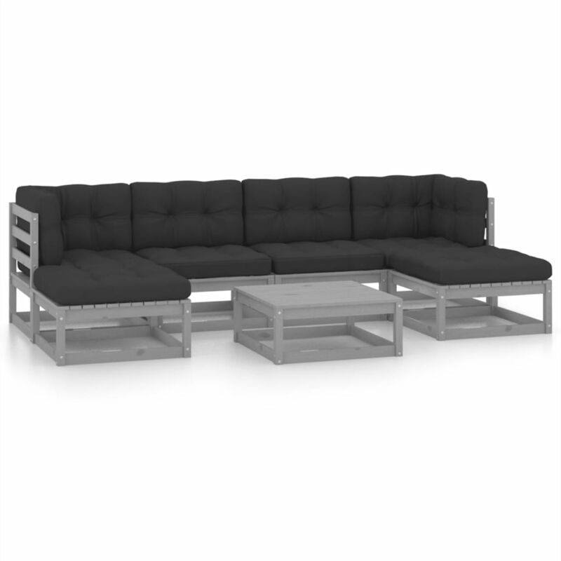 

Juego de muebles de jardín 7 pzas y cojines gris madera pino - Gris