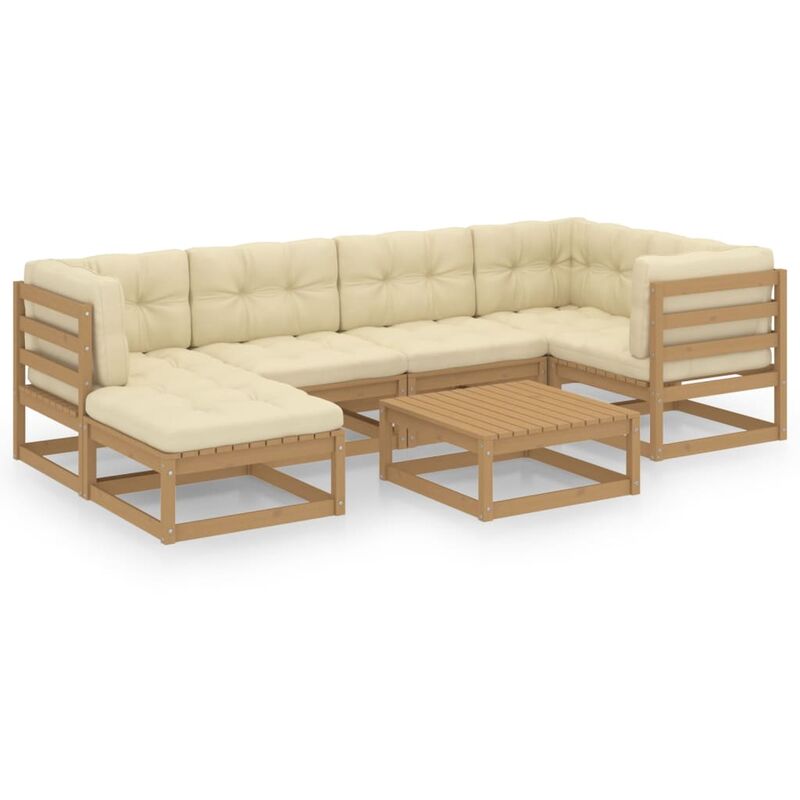 

Juego de muebles de jardín 7 pzas y cojines madera pino maciza - Marrón