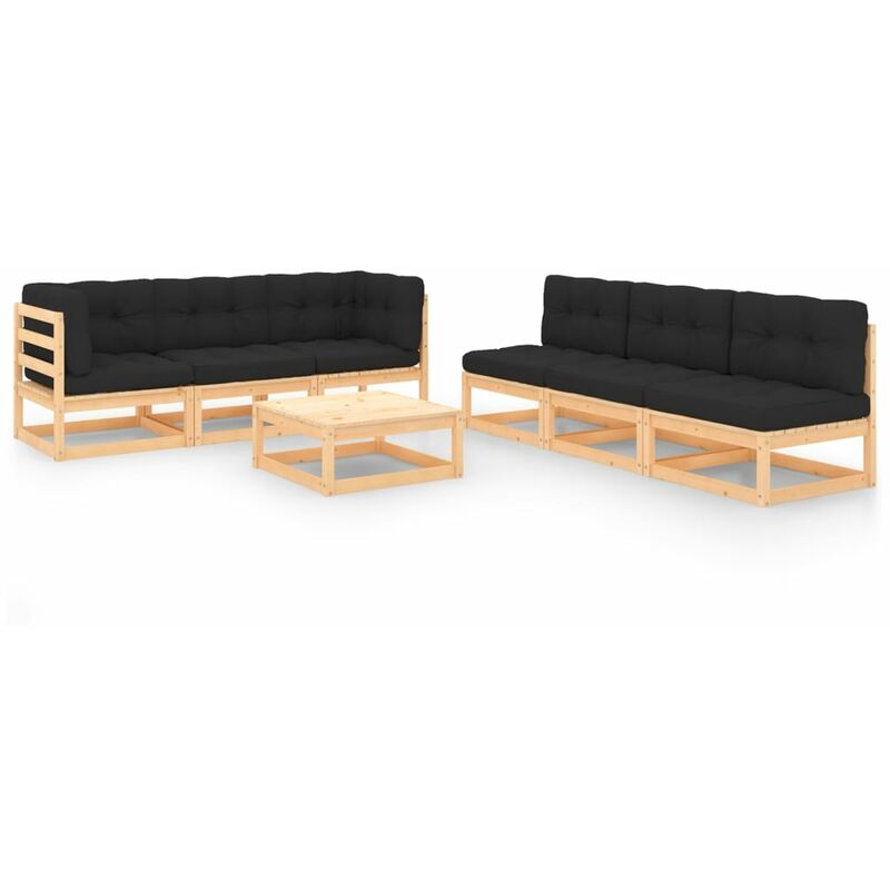 

Juego de muebles de jardín 7 pzas y cojines madera pino maciza - Marrón