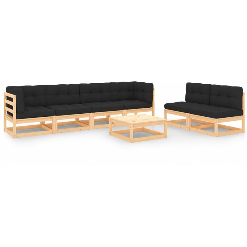 

Juego de muebles de jardín 7 pzas y cojines madera pino maciza - Marrón