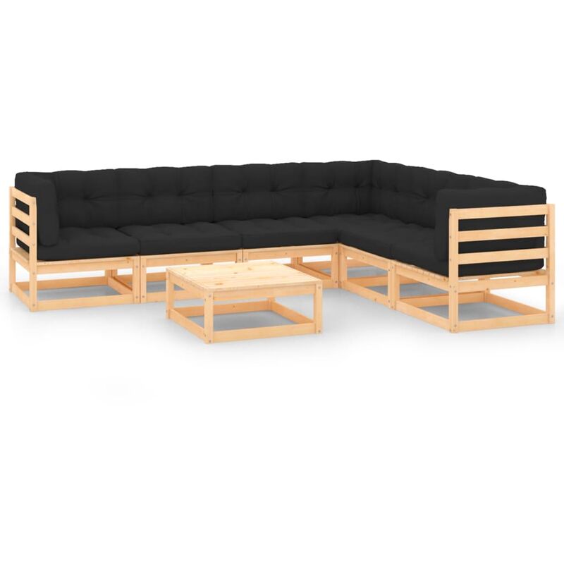

Juego de muebles de jardín 7 pzas y cojines madera pino maciza - Marrón