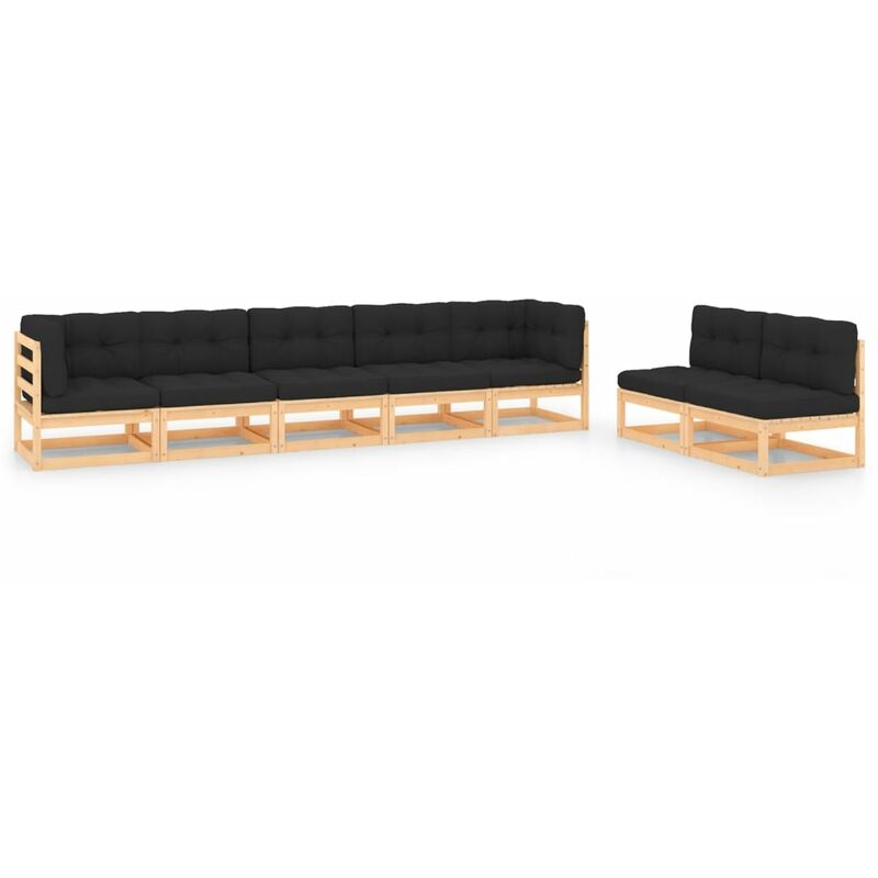 

Juego de muebles de jardín 7 pzas y cojines madera pino maciza - Marrón