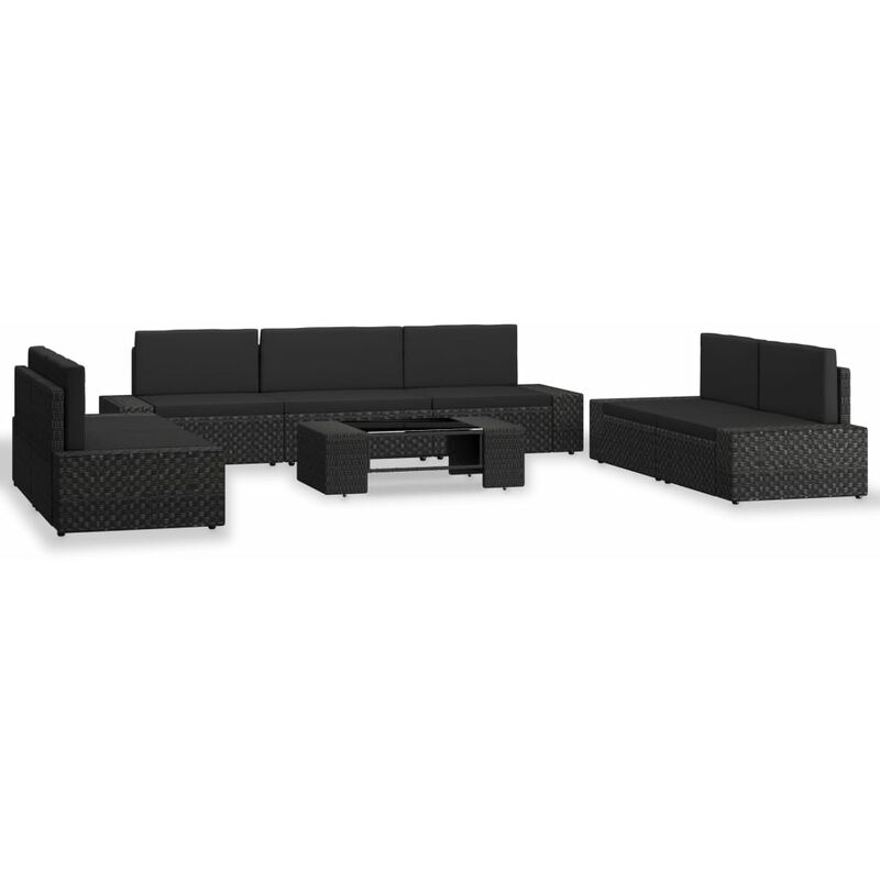 

Juego de muebles de jardín 8 piezas ratán sintético negro - Negro