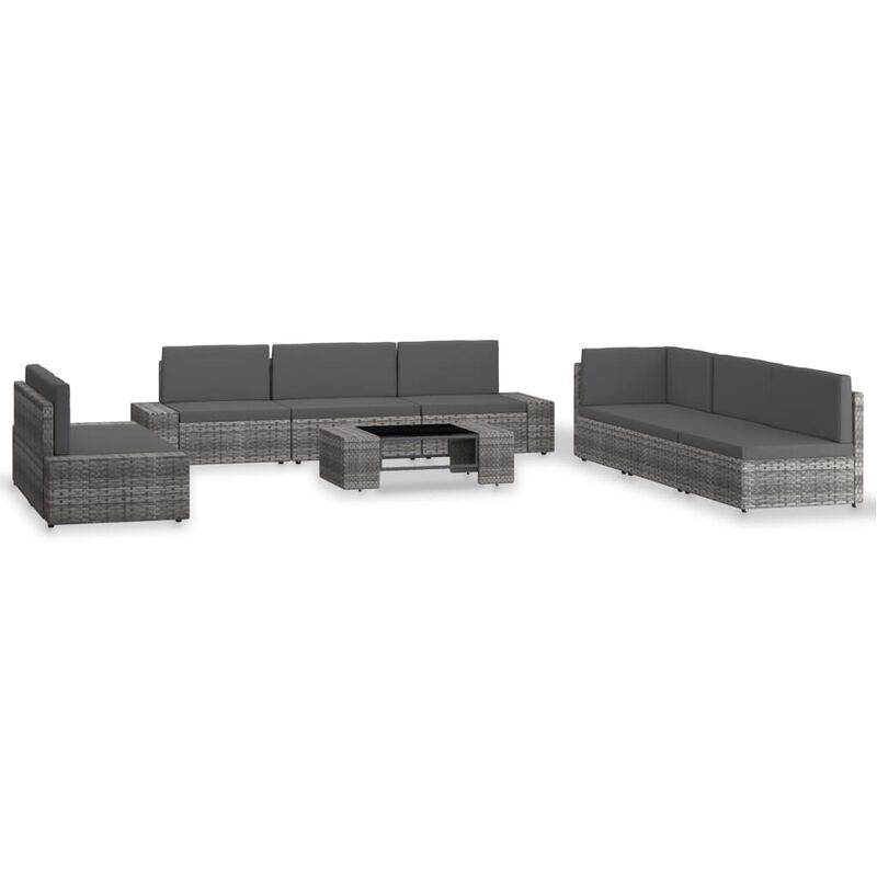 

Juego de muebles de jardín 9 piezas ratán sintético gris - Gris