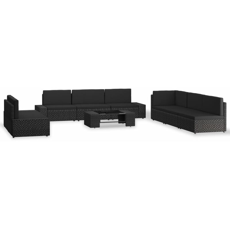 

Juego de muebles de jardín 9 piezas ratán sintético negro - Negro