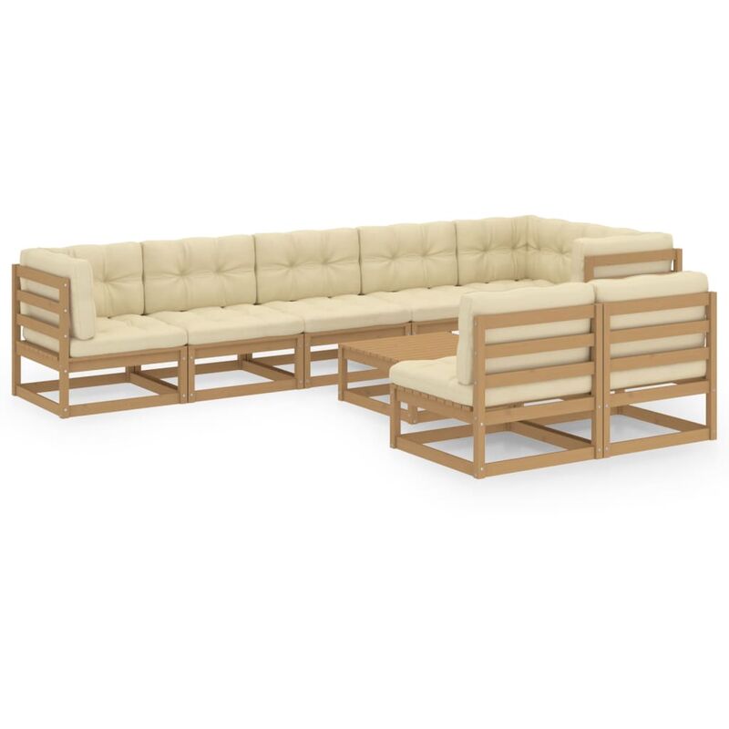 

Juego de muebles de jardín 9 pzas y cojines madera pino maciza - Marrón