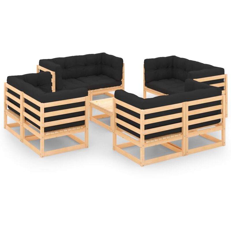 

Juego de muebles de jardín 9 pzas y cojines madera pino maciza - Marrón