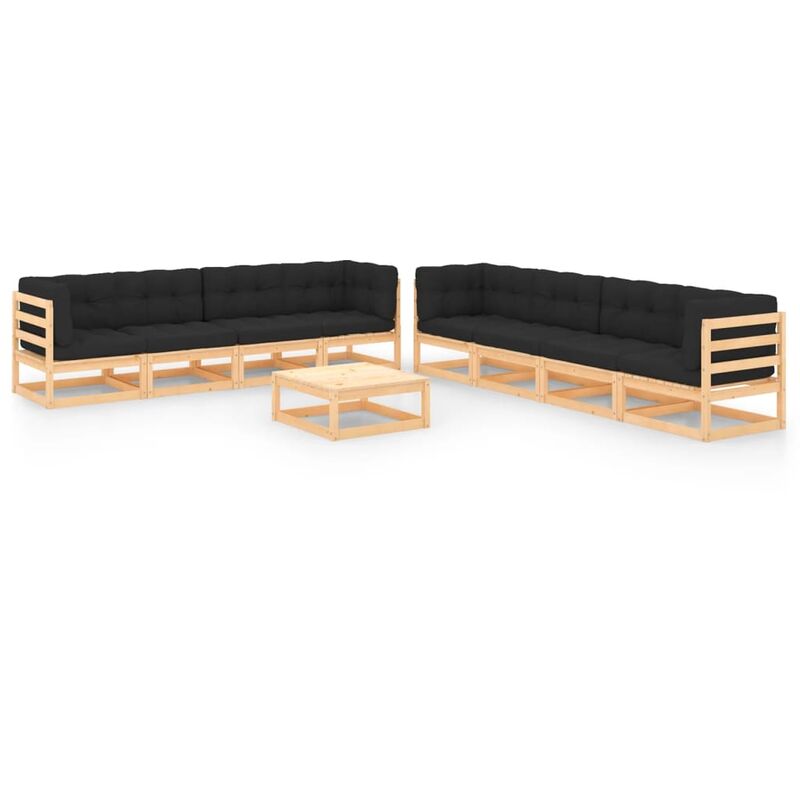 

Juego de muebles de jardín 9 pzas y cojines madera pino maciza - Marrón