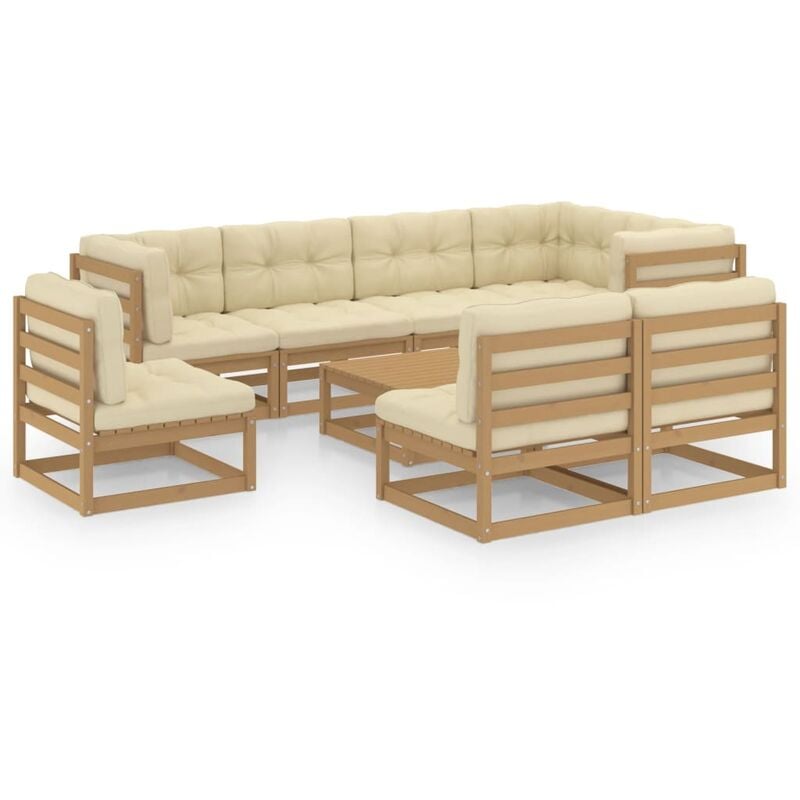

Juego de muebles de jardín 9 pzas y cojines madera pino maciza - Marrón