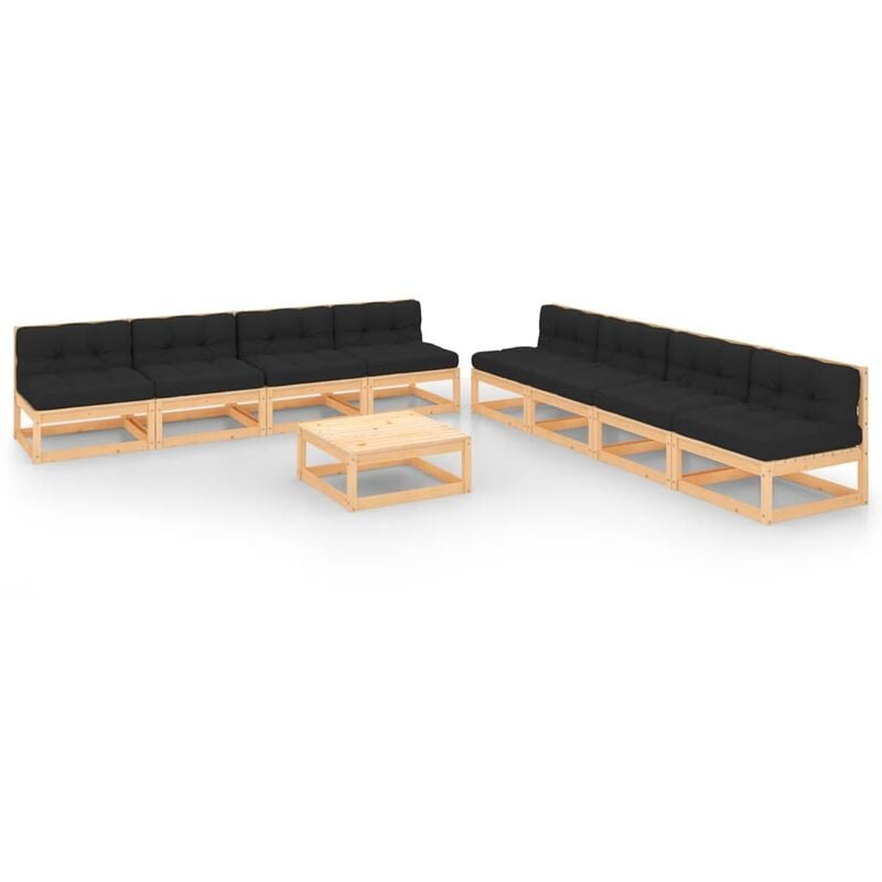 

Juego de muebles de jardín 9 pzas y cojines madera pino maciza - Marrón