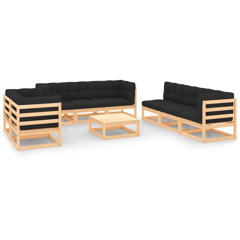 

Juego de muebles de jardín 9 pzas y cojines madera pino maciza - Marrón