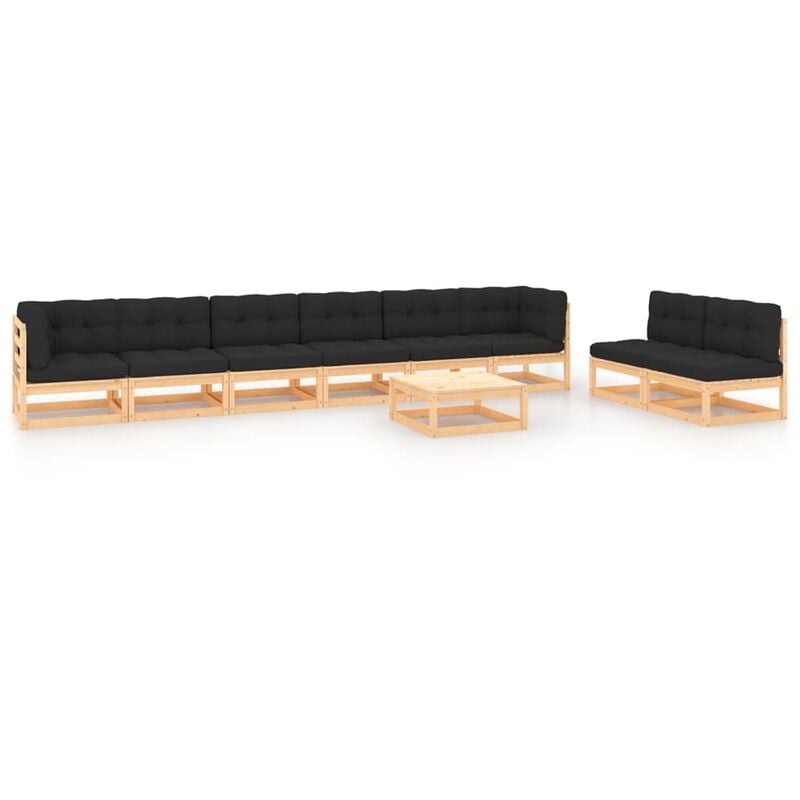 

Juego de muebles de jardín 9 pzas y cojines madera pino maciza - Marrón