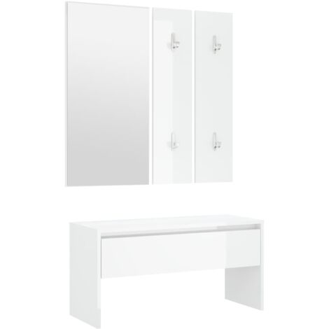 Juego de muebles de pasillo de madera de ingeniería blanca brillante 020010856