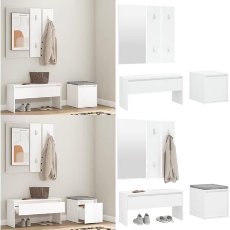 Juego de muebles de recibidor madera contrachapada blanco - Banco de entrada - Cajón de almacenamiento