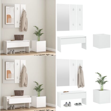 Juego de muebles de recibidor madera contrachapada blanco - Muebles de recibidor - Banco de entrada
