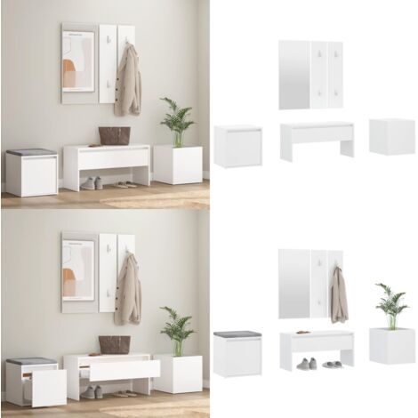 Juego de muebles de recibidor madera contrachapada blanco - Muebles de recibidor - Banco de entrada