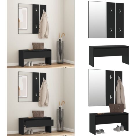 Juego de muebles de recibidor madera de ingeniería negro - Banco de entrada - Madera contrachapada