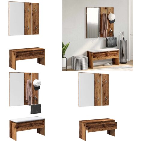 Juego de muebles de recibidor madera ingeniería madera antigua - Banco de entrada - Madera de ingeniería