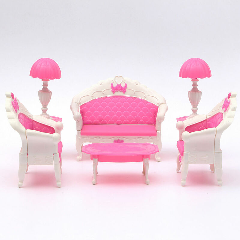 

Juego de muebles de sala de estar de muñecas de casa de 6 piezas, silla de sofá para accesorios de Barbie