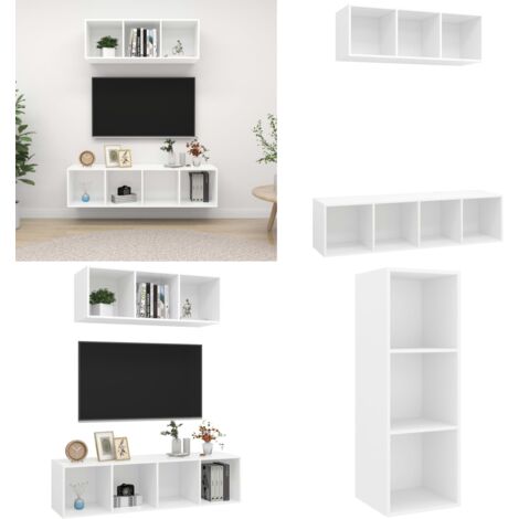 Juego de muebles de salón 2 piezas madera de ingeniería blanco - Armarios de TV - Muebles de pared