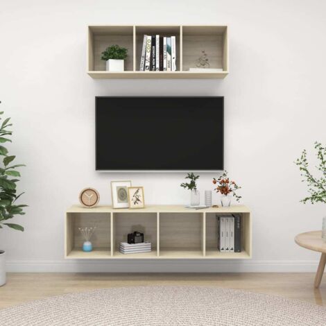 Juego de muebles de salón 2 pzas madera ingeniería roble