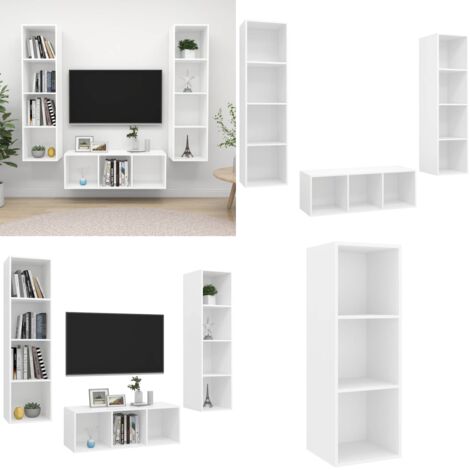 Juego de muebles de salón 3 piezas madera de ingeniería blanco - Armarios de TV - Muebles de almacenamiento