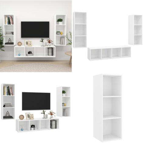 Juego de muebles de salón 3 piezas madera ingeniería blanco - Armarios de TV - Muebles de pared