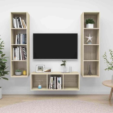 Juego de muebles de salón 3 pzas madera ingeniería roble