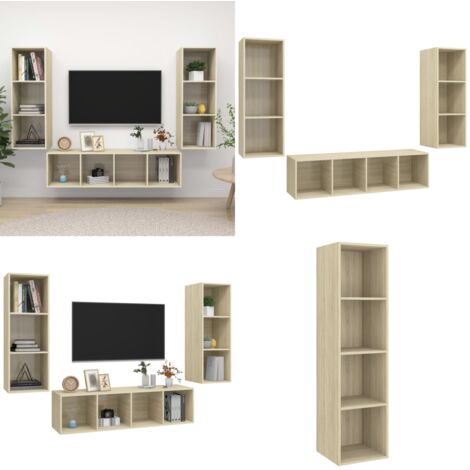 Juego de muebles de salón 3 pzas madera ingeniería roble Sonoma - Armarios de TV - Muebles de pared