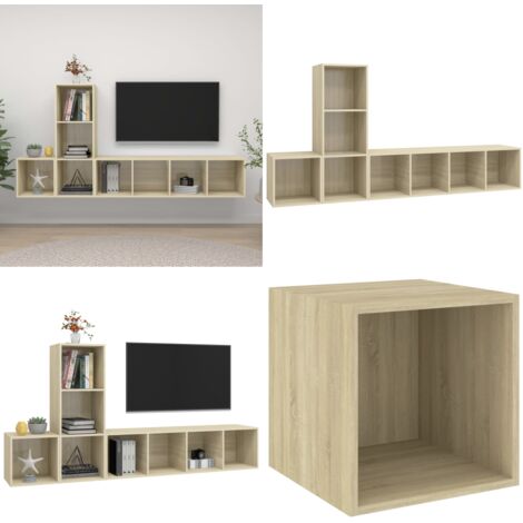 Juego de muebles de salón 3 pzas madera ingeniería roble Sonoma - Muebles de TV - Armarios