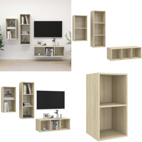 Juego de muebles de salón 3 pzas madera ingeniería roble Sonoma - Muebles de TV - Armarios de TV